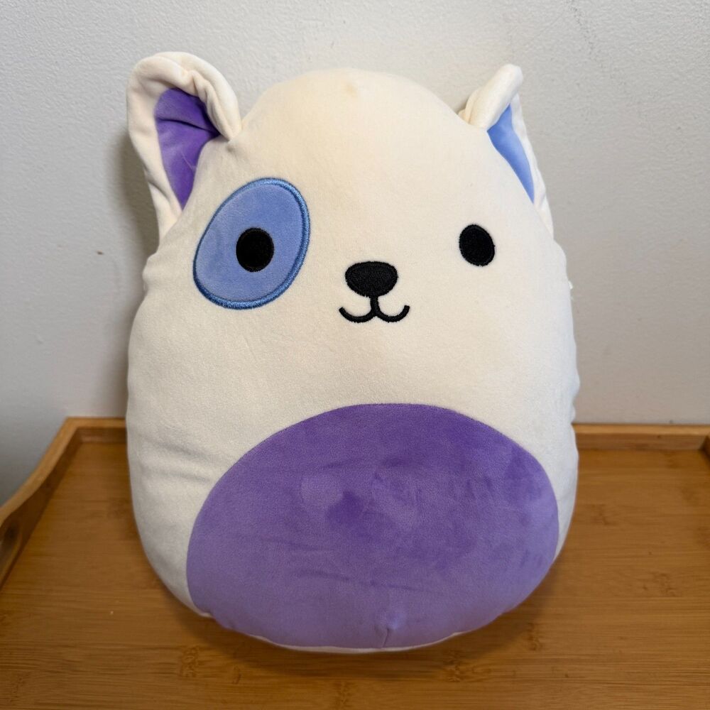 Squishmallows Taghi Bull Terrier Dog 14" White Purple Blue Jazwares Plush 2024